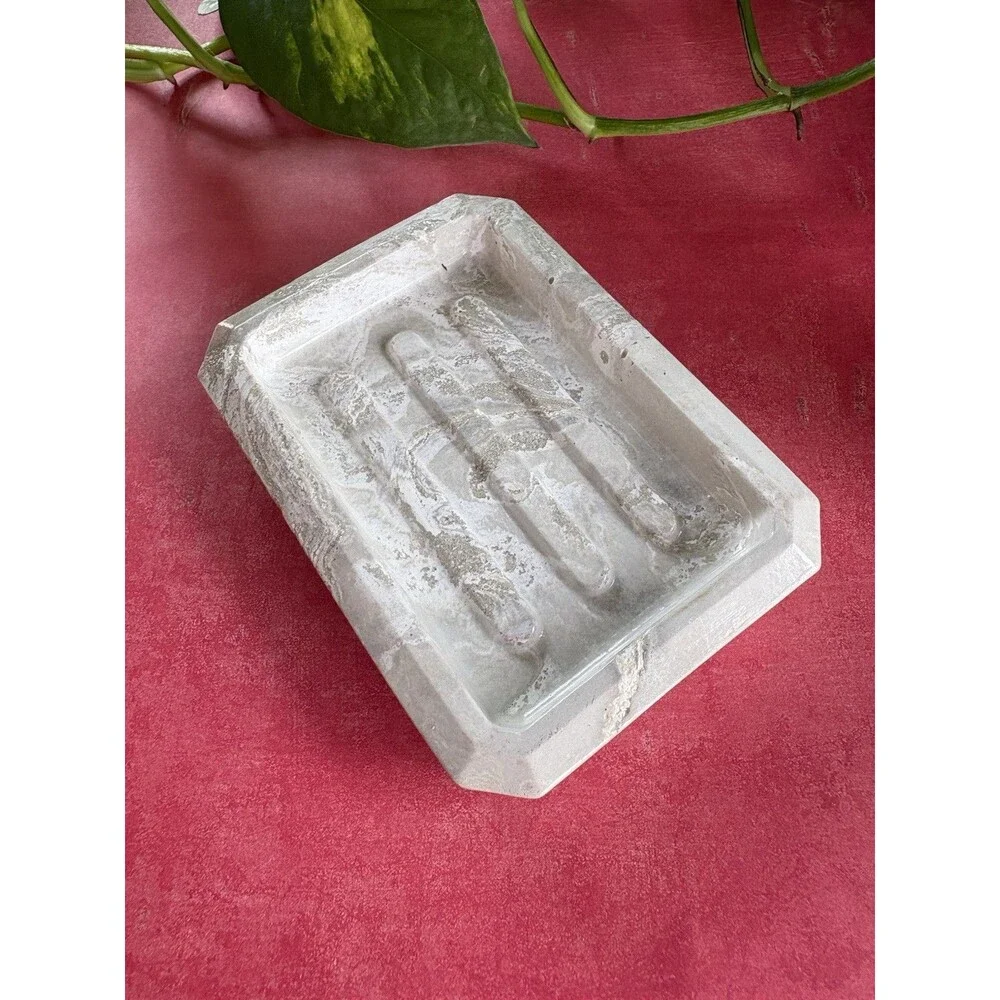 Handmade Soap Dish Cement Soap Holder Rectangular Bathroom Kitchen Marbled